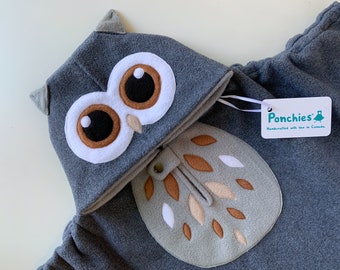 Grey Owl - Fleece Poncho & Car Seat Poncho (All in one) - Baby, Toddler and Kids