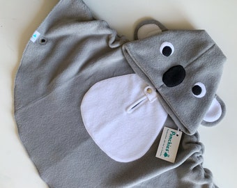 Light Grey Koala - Fleece Poncho & Car Seat Poncho (All in one) - Baby, Toddler and Kids