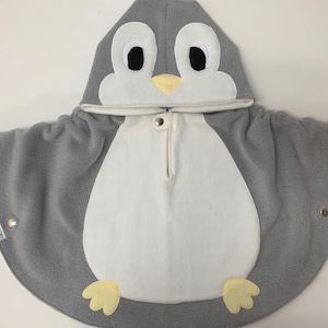 PRE-ORDER - Light Grey Penguin - Fleece Poncho & Car Seat Poncho (All in one) - Baby, Toddler and Kids