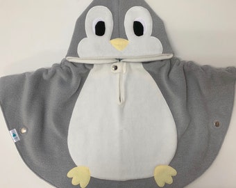 Light Grey Penguin - Fleece Poncho & Car Seat Poncho (All in one) - Baby, Toddler and Kids