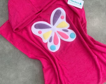 Bright Pink Colourful Butterfly - Hooded Towel Poncho - Baby, Toddler and Kids