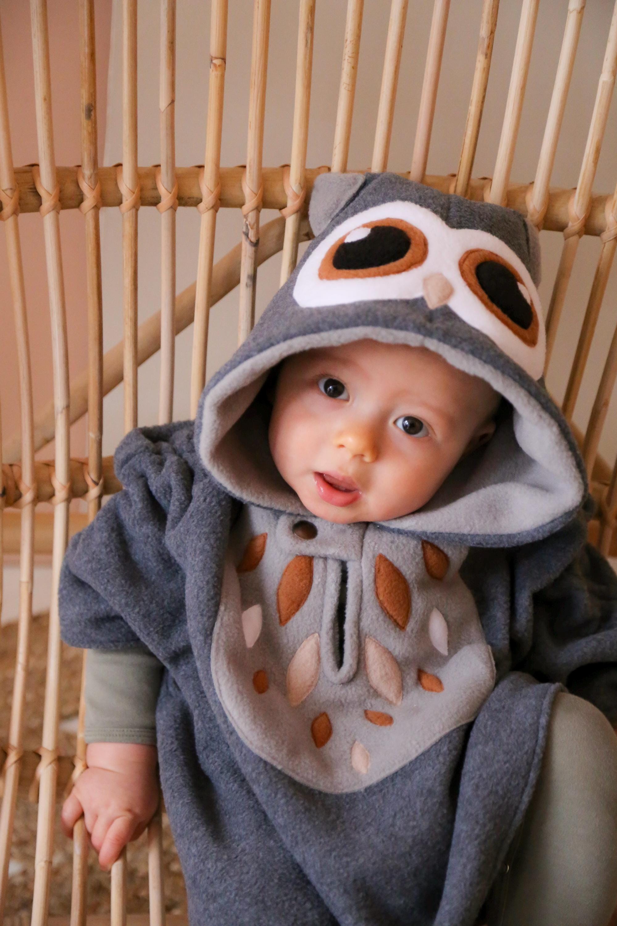 PRE-ORDER - Grey Owl - Woodland - Fleece Poncho & Car Seat Poncho (All in one) - Baby, Toddler and Kids
