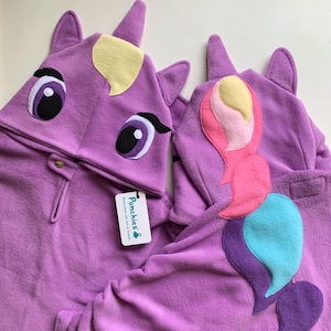 PRE-ORDER - Light Purple Unicorn with Rainbow Mane - Fleece Poncho & Car Seat Poncho (All in one) - Baby, Toddler and Kids
