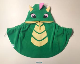 Girly Green Dragon - Fleece Poncho & Car Seat Poncho (All in one) - Baby, Toddler and Kids
