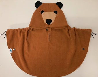 Rust Bear - Fleece Poncho & Car Seat Poncho (All in one) - Baby, Toddler and Kids