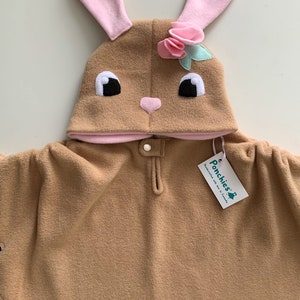Tan and Soft Pink Bunny With Eyes and Flowers Fleece Poncho & Car Seat ...