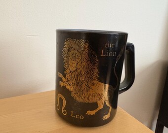 Astrology/Zodiac - Leo the Lion - Black Gold Federal Milk Glass Coffee Mug - Vintage