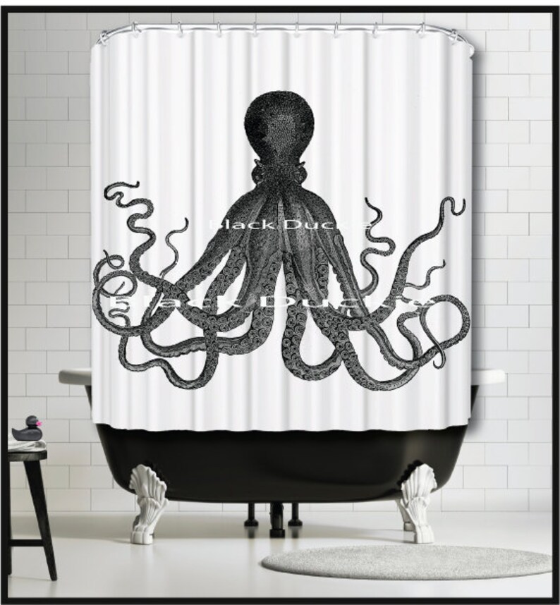 Vintage Black Octopus Shower Curtain Black Octopus kraken Etsy