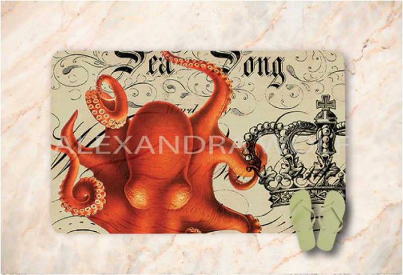 Octopus Bath Mat Vintage Crown Bath Mat Octopus Bathroom Etsy