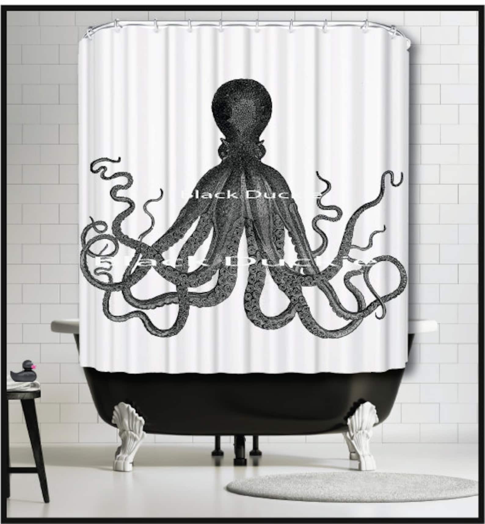 Vintage Black Octopus Shower Curtain Black Octopus kraken Etsy