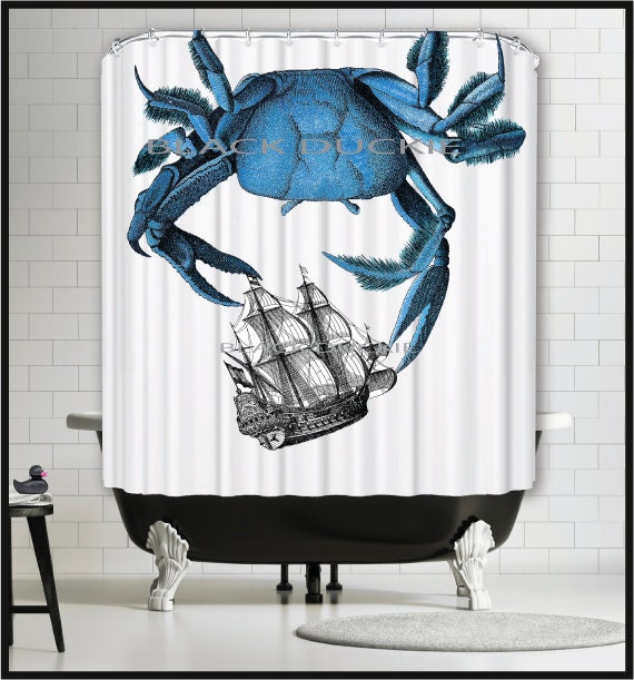 Blue Crab Shower Curtain Crab Shower Curtain Crab Nautical Etsy