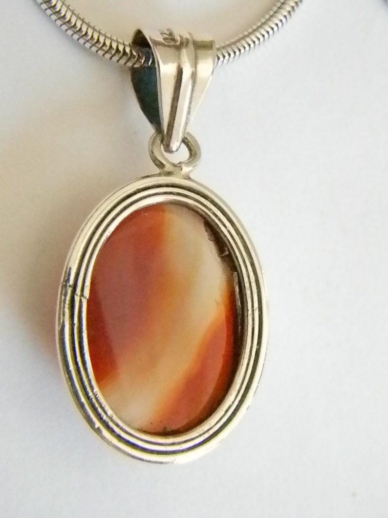 Vintage Oval Orange Glass Stone Pendant Necklace