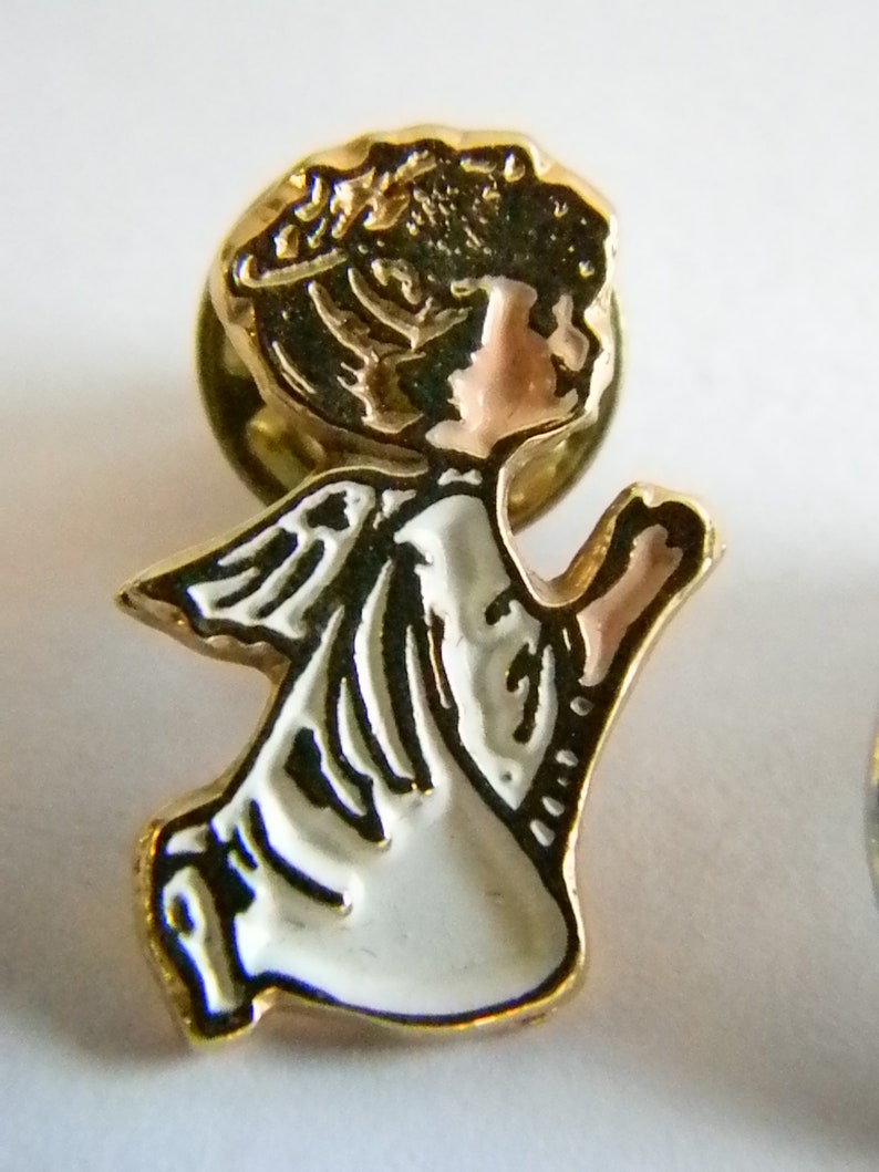 Vintage Enamel Praying Guardian Angel Tack Pins Set Of 3 Etsy