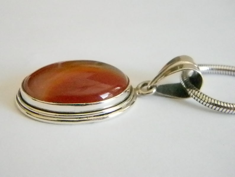 Vintage Oval Orange Glass Stone Pendant Necklace