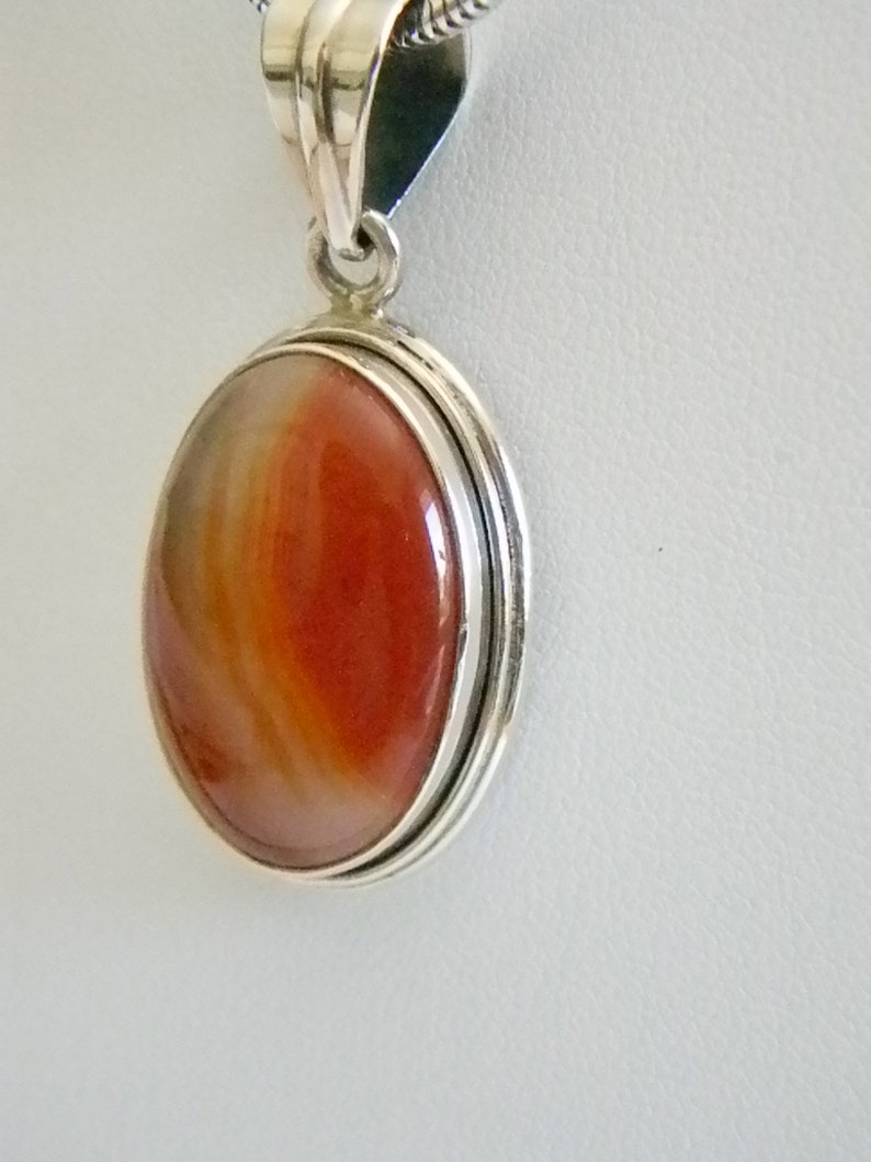 Vintage Oval Orange Glass Stone Pendant Necklace