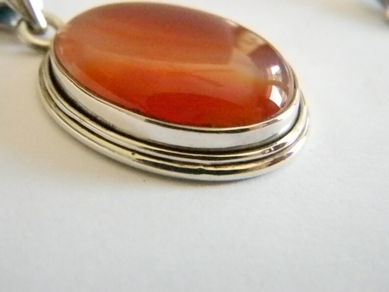 Vintage Oval Orange Glass Stone Pendant Necklace