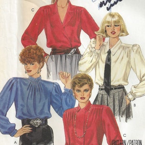 80s Blouses | Necktie, Back Button | Long Gathered Sleeves, Pleated Sleeve Cap | Liz Claibourne McCalls 9249 Size 10 Bust 32.5