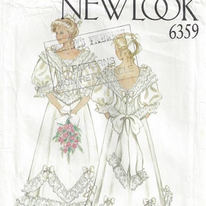 80s Edwardian Wedding Dress | Deep V Neckline, Below Elbow Bishop Sleeves | Princess Diana Style | New Look 6359 Bust 34 36 38 40 42 44