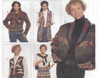 90s Wrap Skirt | Folk Vest | Shawl Collar Jacket | Clothing from Afghans | McCalls 7769 Crafts Creative Clothing 7769 Size 8 10 12 14 16