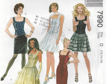 90s Lace-up Bustier + Long Gathered or Slim Skirt | McCalls 7990 Size 8 10 12 Bust 31 32 34 uncut