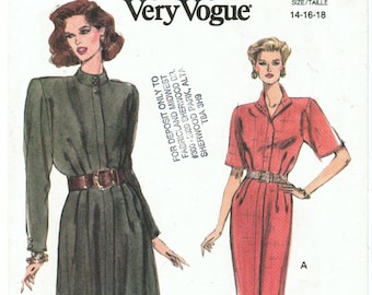90er Jahre High Neck Shirtkleid | Stehkragen, Plissee, Schulterpolster | Sehr einfach sehr Vogue 7885 Misses Größe 14 16 18 Büste 36 38 40