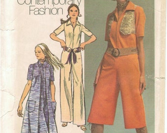 70s Mod Jumpsuit + Midi Vest/Coat + Bolero | Front Zipper, Collar, Two Lengths, Wide Leg | Simplicity 9213 Size 12 Bust 34