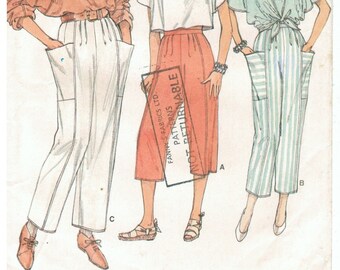 80s Pleated Straight Pants in 3 Lengths | Back Zipper, Large Side Patch Pockets | Very Easy Vogue 9266 Size 8 10 12 Hip 32 33 34 uncut