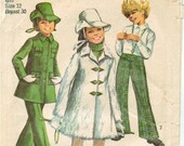 60s Mod Girls 39 Mini Coat, Bell Bottom Pants, Brimmed Hat Flared Pants, Front Yoke, Back Elastic Simplicity 8478 Size 12 Breast 30