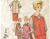 60s MaternityJerkin or Top, Blouse Slim Skirt with Inset Panel Overblouse, Tunic, Vest Simplicity 4164 Size 12 Bust 32