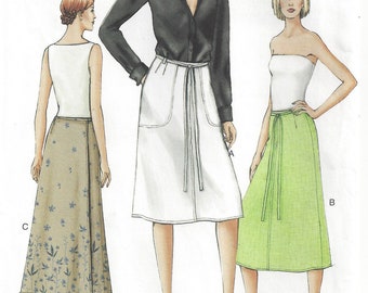 Wrap Skirt A Line in Three Lengths: Pockets, Front Tie | Very Easy Vogue 7590 Misses Plus Size 18 20 22 Uncut