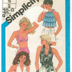 80s Halter Top Variations | Wrap, Bra, Back Button, Wide Midriff, Deep V Neckline | Simplicity 6467 Size 10 Bust 32.5