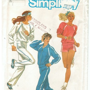 Conjunto deportivo de los años 80 / Sudadera / Chaqueta con cremallera y mangas raglán, Pantalones deportivos holgados, Sudadera tipo pulóver / Simplicity 6620 Talla 10 12 14 sin cortar
