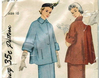 50s Two Piece Maternity Suit Dress | Slim Skirt, Adjustable Waist | Flared Jacket, Welt Pockets | Simplicity 3468 Size 16 Bust 34 Hip 37