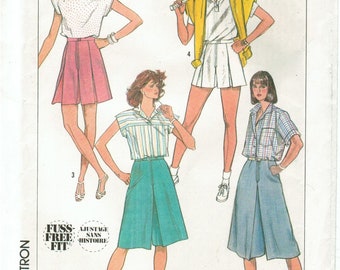 80s Culottes in Four Lengths | Below Knee, Above, Short | Pleated, High Waist, Pocket | Simplicity 3862 Size 8 Hip 33.5 Waist 24 Uncut