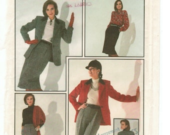 80s Raised Waist Pants + Blouse + Slim Skirt + Jacket | Simplicity 7749 Misses' Size 14 Waist 28 Hip 38 Bust 36 Wardrobe Pattern