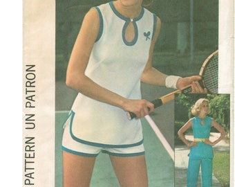70s Tennis Tunic + Short Shorts + Wide Leg Pants | Jiffy® Simplicity 7518 Misses Size 14 Bust 36 Hip 38 Uncut