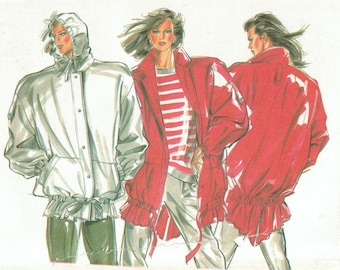 80s Loose Anorak | Below Waist Drawstring, Back Slit Shaped Hem, Hood, Pockets | New Look 6825 Sizes 8 10 12 14 16 18 Bust 31.5 - 40 uncut