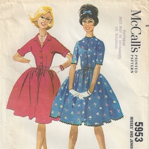 60s Full Skirt Dress | Fitted Bodice, Gathered Skirt, Dolman Sleeves |  Bouffant Picnic Party Dress | McCalls 5953 Junior Size 9 Bust 30 1/2