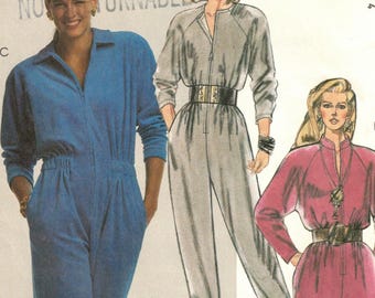 80s Front Zipper Jumpsuit | Elastic Waist, Long Sleeves | McCalls 4573 Misses Size 14 Bust 36 uncut