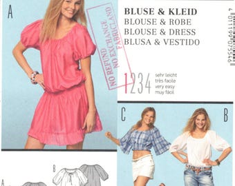 Dropped Waist Peasant Dress + Top | Puffed or Flared Sleeves | Burda Young 7554 Size 10 12 14 16 18 20 uncut