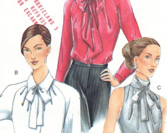 Tie Neck Blouses | Pleated Neckline Raglan or Sleeveless  | Vogue 7317 Size 12 14 16 Bust 34 36 38 uncut