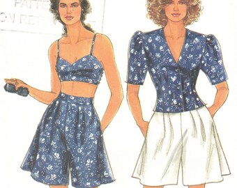 90s Flared Shorts + Bra Top + Jacket | Simplicity 7336 Size 8 10 12 14 16 18 20 uncut