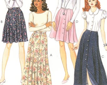 90s Button Front Skirt | with or without Waistband | McCalls 8006 Size 10 12 14 Hip 34 36 38 uncut