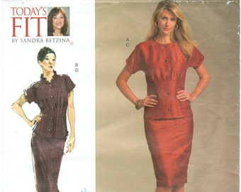 Two Piece Dress | Slim Skirt | Overblouse Waist Tucks, Short Kimono Sleeves | Today's Fit Sandra Betzina Vogue 1045  Bust 32 - 55