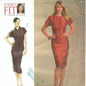Two Piece Dress | Slim Skirt | Overblouse Waist Tucks, Short Kimono Sleeves | Today&#39;s Fit Sandra Betzina Vogue 1045  Bust 32 - 55