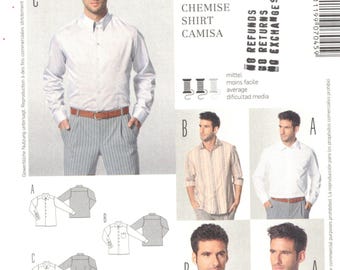 Men's Fitted Shirt | Long Cuffed Sleeves  | Burda 7045 Chest 34 36 38 40 42 44 46 48 50 uncut