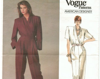 80s Perry Ellis Jumpsuit | Shoulder Pads Draped Blouson Pleated | American Designer Vogue 1605 Size 10 Bust 32.5 Waist 25 Hip 34.35