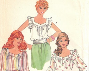 80s Peasant Blouses | Long Gathered Sleeves, Sweetheart Neckline | Butterick 4294 Size 16 Bust 38" uncut