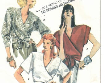 80s Wrap Blouse | Shoulder Pads, Sleeve Variations  | very easy Vogue 9848 Size 12 14  Bust 34 36