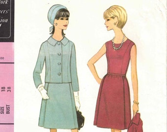 60s Sleeveless Dress + Collared Jacket | Bill Blass | McCalls 8416 Misses Size 18 Bust 38 | New York Designers Collection plus 1